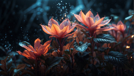 Beautiful flowers in the garden at night. 3d rendering.の素材