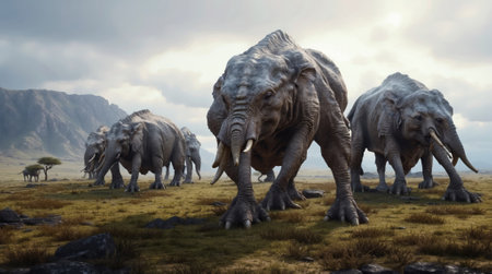 Alien Animal in the Savannah - 3D render illustration.の素材