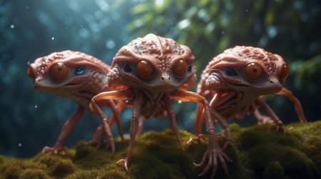Fantasy frogs in the tropical forest. Realistic 3D render.

fantasy, art, creature, animal, nature, illustration, reptile, creative, otherworldlyの素材