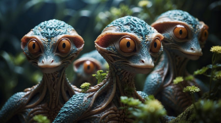 Terracotta monsters in the garden. Close-up.の素材