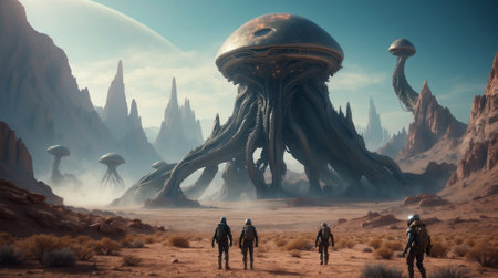 Alien Planet - 3D Rendered Computer Artwork. Fantasy Landscape.の素材