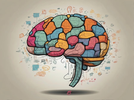 Human brain with doodles on the background. Vector illustration.の素材