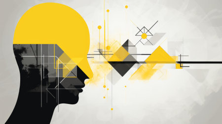 Silhouette of a man's head with abstract geometric background. Vector illustrationの素材
