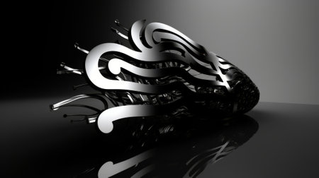 3d rendering of abstract background in black and white with metal elementsの素材