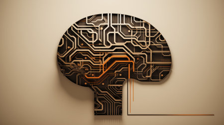 Digital composite of Digital composite image of brain icon against beige backgroundの素材