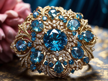 Jewelry ring with blue sapphire and turquoise precious stonesの素材
