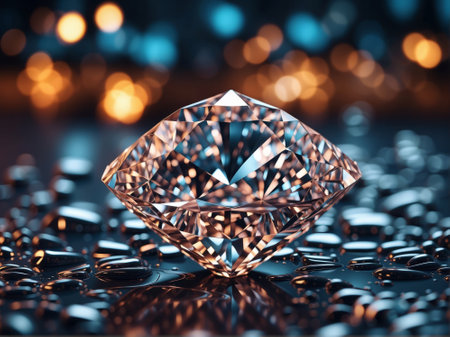 Diamond on a dark background with bokeh. 3d renderingの素材