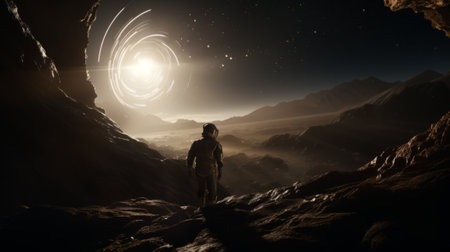 Astronaut on the background of the planet Mars. Mixed mediaの素材