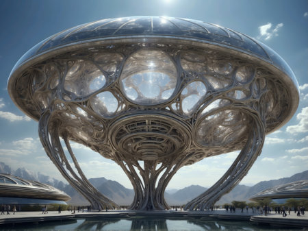 Futuristic architecture in the form of a planet with glass.の素材