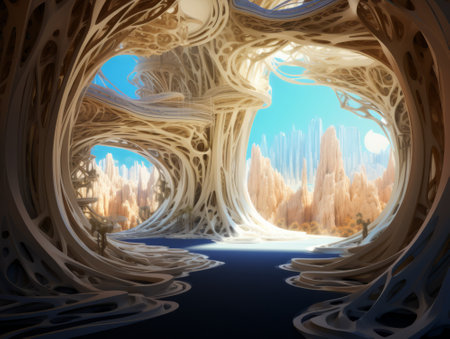 Fantasy Landscape in the form of a tunnel. 3d renderingの素材