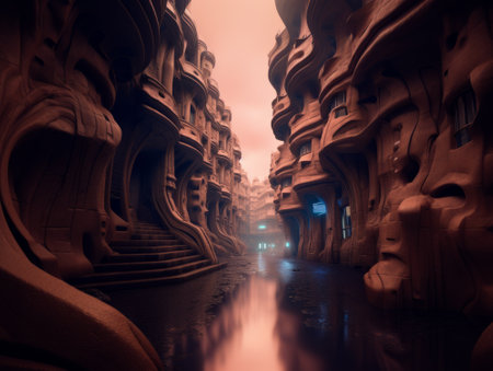 Beautiful Street inside an otherworldly fantasy City.の素材