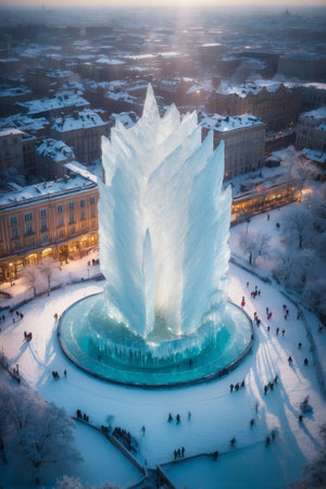 Fountain in the center of St. Petersburg in winter, Russiaの素材