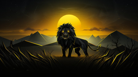 Lion in the Jungle at Sunset. Abstract digital illustration.の素材