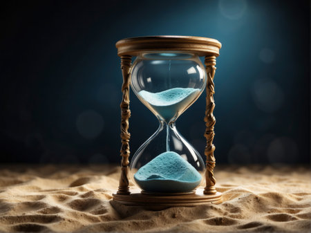 Hourglass on sand. Time management concept. 3D Renderingの素材