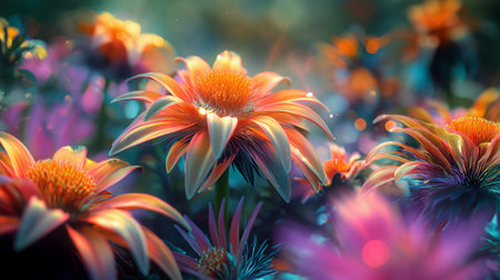 Colorful flowers in the garden with bokeh effect. Abstract background.の素材
