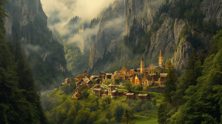 Beautiful alpine village in the Dolomites, Italy.の素材