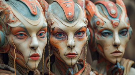 Close-Up of Sculptures of Humanoid Aliens.の素材