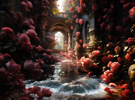 Beautiful flowers in the interior of the church. Digital painting.の素材