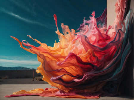 abstract background with multicolored fabric flying in the air.の素材