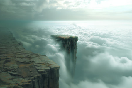 Fantasy landscape with gigantic rocks high up in the clouds. 3d rendering.の素材
