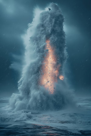 Flaming tornado in the sea, 3d render illustration.の素材