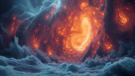 Fantasy alien planet. Abstract fractal shapes of clouds and flames. 3D rendering illustration.の素材