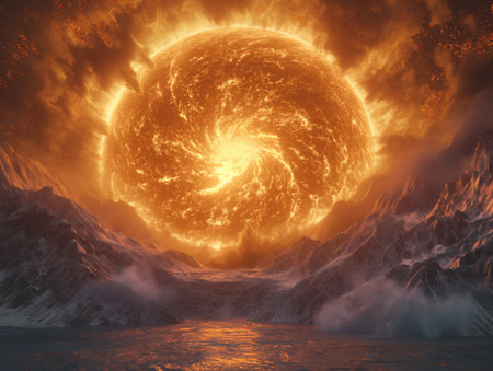 Fantasy alien planet from fire and ice. 3D illustration.の素材
