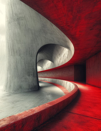 Abstract empty concrete room interior with red walls and ceiling. 3d renderの素材