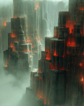 Fantasy landscape. Abstract fractal shapes. 3D rendering illustration.の素材