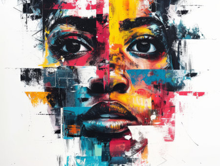 Portrait of a beautiful woman with creative make-up. Contemporary art collage.の素材
