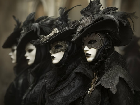 Carnival masks in Venice, Italy. Black and white 3d rendering.の素材