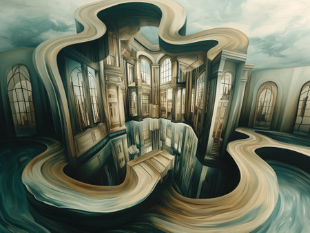 Abstract 3d illustration of a fantasy room with surreal architecture.の素材