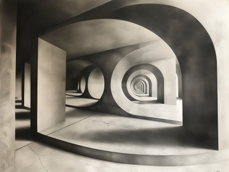 Abstract architecture background, empty concrete interior with columns, 3d renderの素材