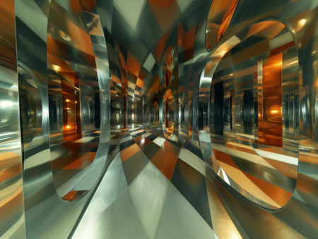 Abstract architecture background, empty corridor with mirrors in futuristic building. 3d renderの素材