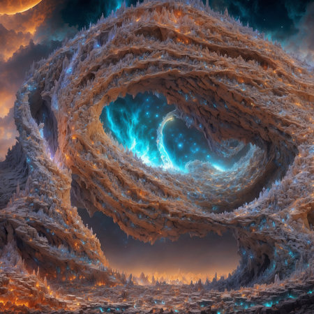 Fantasy alien planet. Abstract fractal shapes. 3D rendering illustration.の素材