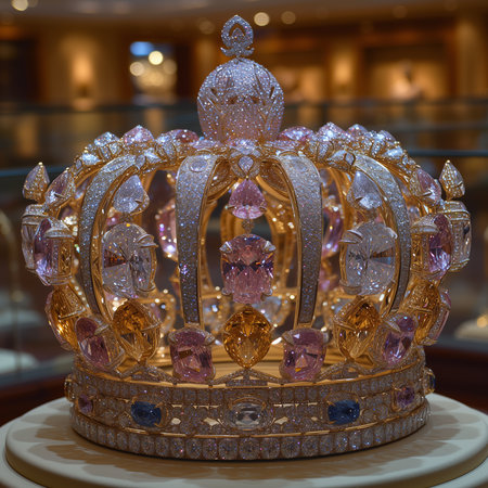 3d rendering of old crown with jewels and beautiful design.の素材