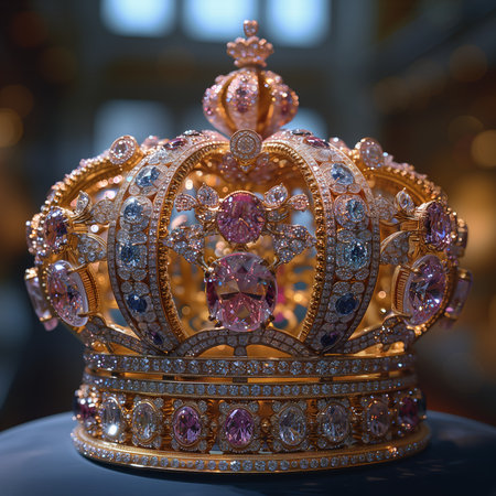 Close-up view of a magnificent crown in the Church. Shallow depth of field. 3d rendering.の素材