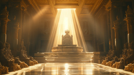 Beautiful golden light from the entrance to the temple. 3d renderingの素材