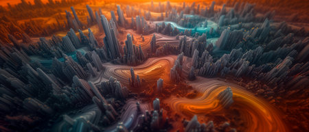 3d illustration of abstract geometric composition. Digital landscape.の素材