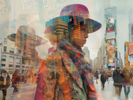 Double exposure of woman in a big city. 3d illustration fashion concept.の素材