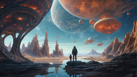 Fantasy alien planet. 3D illustration. Elements of this image furnished by NASAの素材