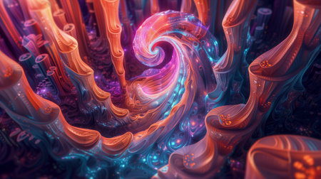 3d abstract computer-generated fractal design with colorful organic pattern.の素材