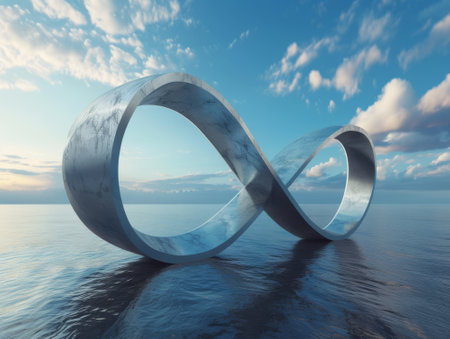 Infinity symbol on the sea background. 3d render illustration.の素材