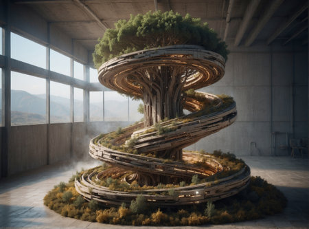 3d rendering of a big cyber tree in the interior of a building.の素材
