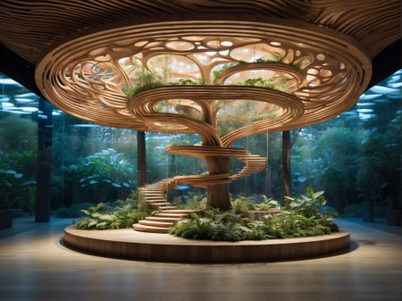 3D rendering of a beautiful abstract tree in a biomorphic wooden structure.の素材