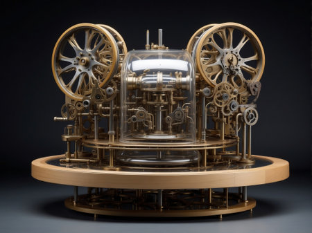 3d illustration of an old mechanical machine with gears and cogwheels.の素材