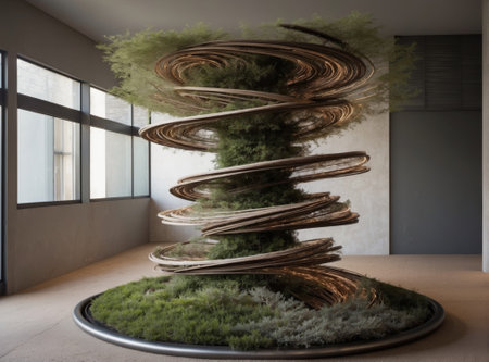 3d render of modern interior design with abstract tree in the foregroundの素材