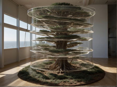 Bonsai tree in a glass dome in the interior of the roomの素材