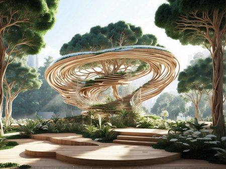 3d render, abstract tree in the park, modern landscape designの素材