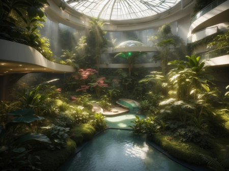 Dreamy Interior of a botanical Garden. 3D Rendering.の素材